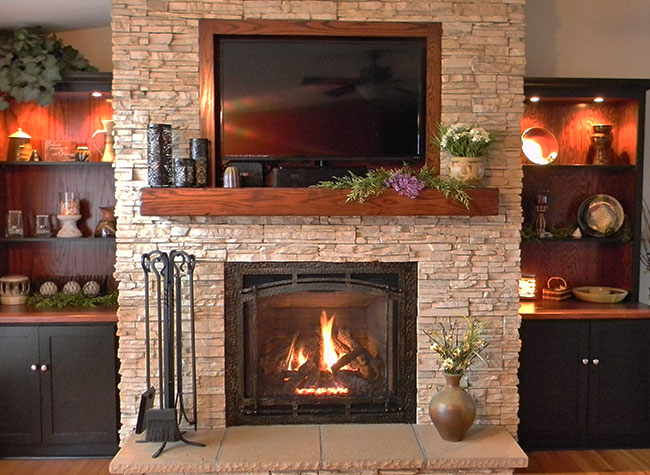 beautiful wood fireplace in Mineral Point WI