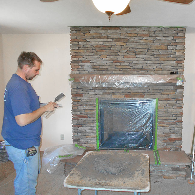 new stone chimney remodeled in WI
