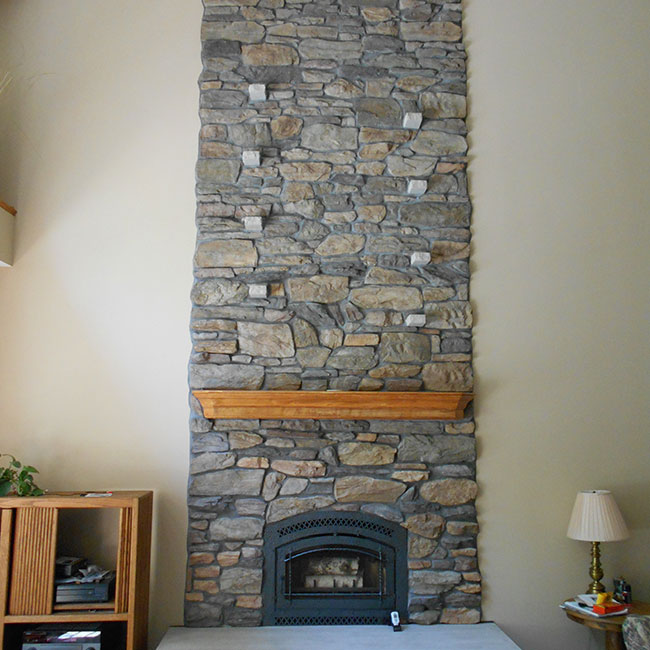 completed stone fireplace in Baraboo Wi