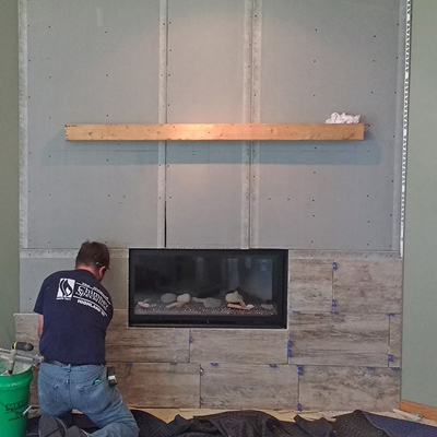 custom fireplace mantel and surround installation